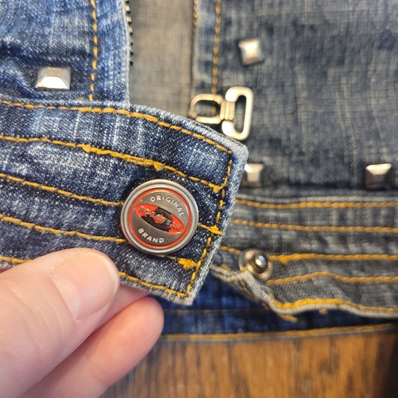 Rocawear Girls Cropped, Studs & Patches Motorcycle Jean Jacket - Picture 5 of 15